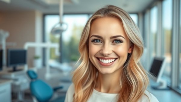 Smiling woman in modern dental office for holistic dentistry in West Hollywood.