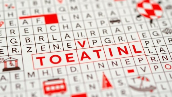 Bold crossword puzzle theme with travel motifs.