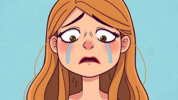 Illustration of a worried woman, tears on her face, exploring emotion in survival mode context.