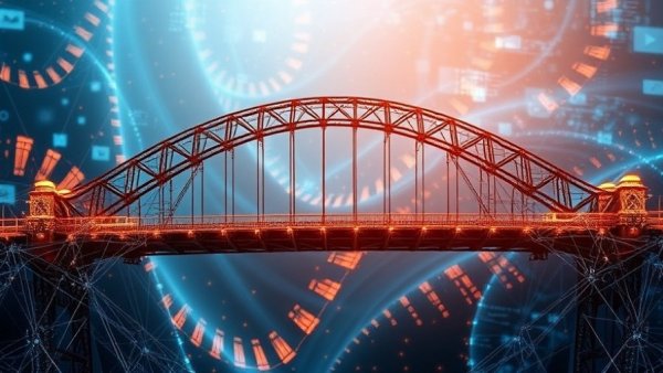 Digital bridge symbolizing AI product adoption challenges with technology integration.