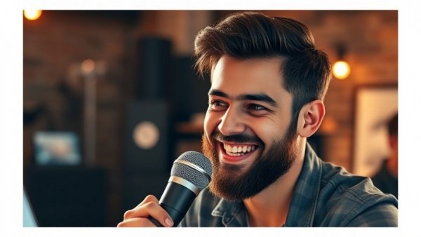 Casual bearded man discussing AI Browsers, seated with tech gadgets around.