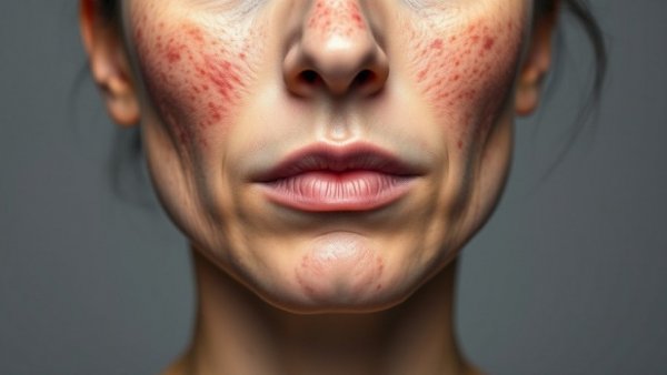 Close-up image showing rosacea symptoms with redness on skin.