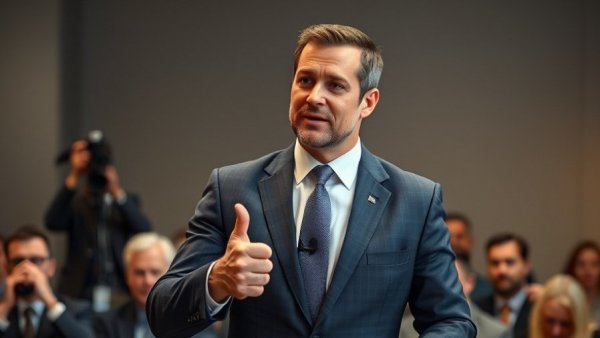 Confident speaker giving thumbs up at event, Amazon investment in OpenAI.