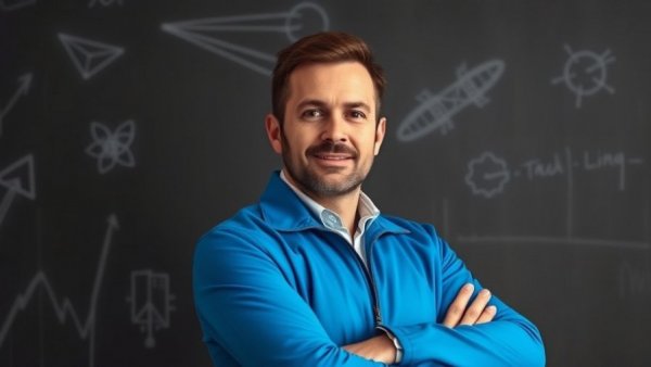 Confident man in blue jacket discusses GPT Image 1.5 technology.