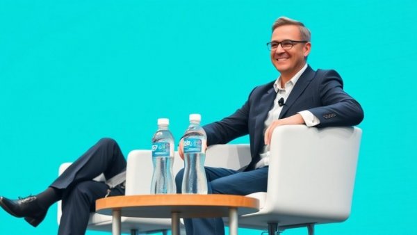 Stylized portrait of a man discussing AI and art at a conference.