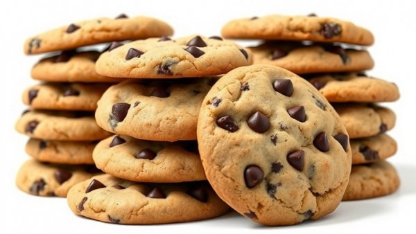 Stack of healthy chocolate cookies with chips.