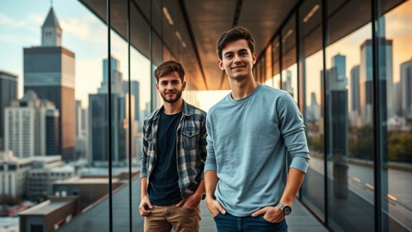 Young men embodying the vibe coding startup in urban setting.