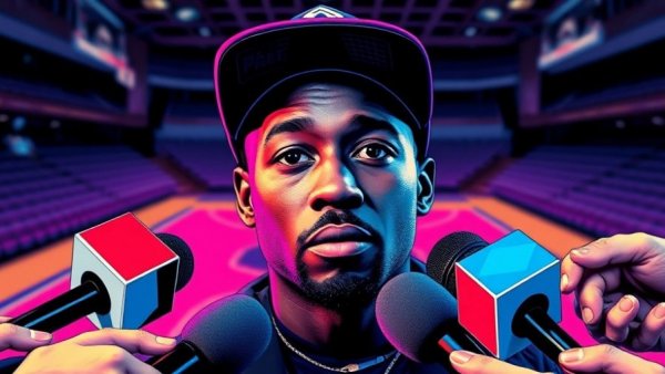 Stylized portrait of man with microphones, AI2AI Chrome extension for LinkedIn background.