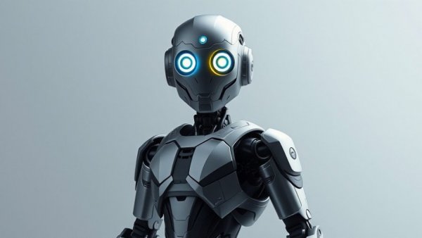 Futuristic robot standing in minimalistic setting, AI HPC Data Center Expansion.