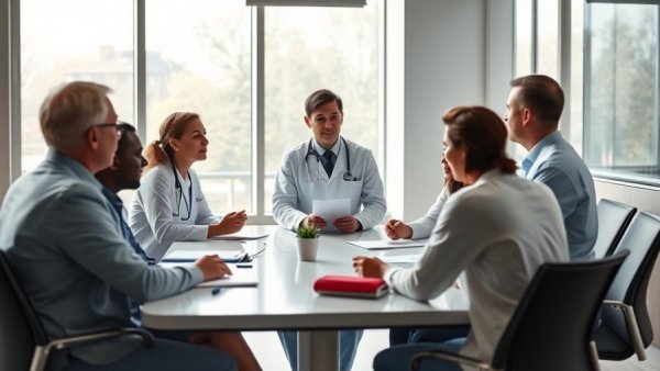 Healthcare professionals in discussion about lowering healthcare costs with AI.