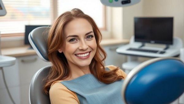 Smiling woman in dental chair illustrating oral-systemic link.