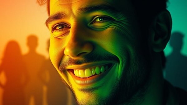 Trends shaping 2025: vibrant close-up of smiling man with abstract silhouettes.