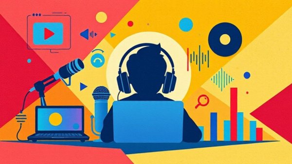 Colorful podcast illustration with audio and digital icons related to Certificate of Need laws and Obamacare enrollment.