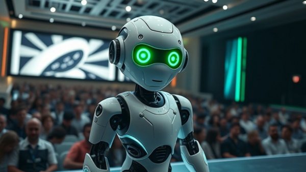 Futuristic NVIDIA AI Agent presentation at conference.