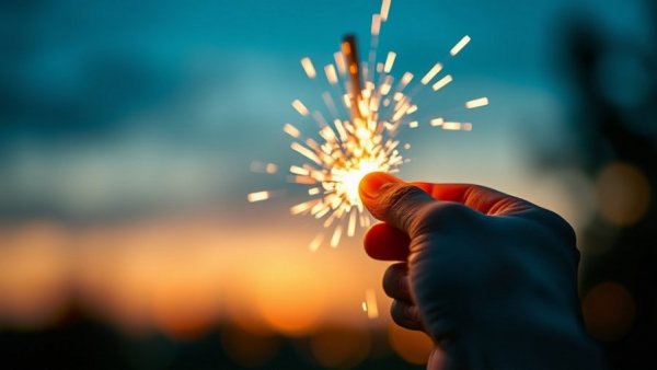 Hand holding a sparking firework, symbolizing passion for manifestation.