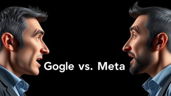 AGI Debate Between Google and Meta, animated men debating, dark background.