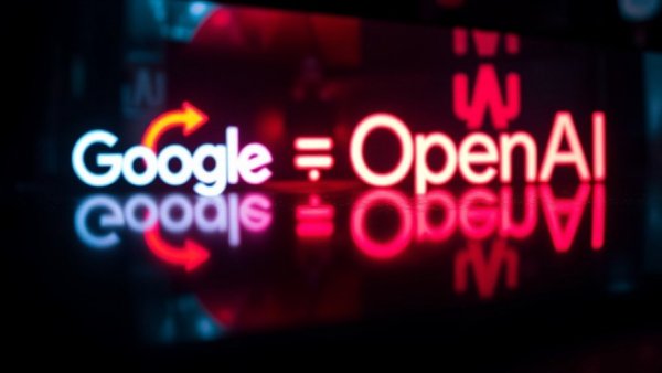 Red Google and OpenAI logos reflecting in dark.