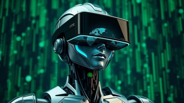 AI-driven ESG solutions visualized with futuristic robot and digital hologram.