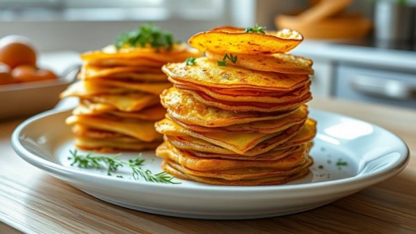Golden Crispy Cacio e Pepe Potato Stacks garnished with herbs