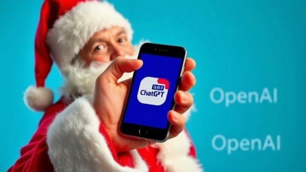 Santa hand holding phone displaying ChatGPT, Unconventional Christmas Traditions.