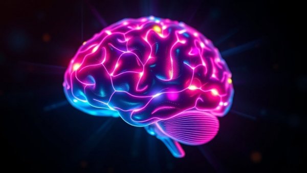 Luminous 3D brain glowing with colors, representing NAD+ restoration.