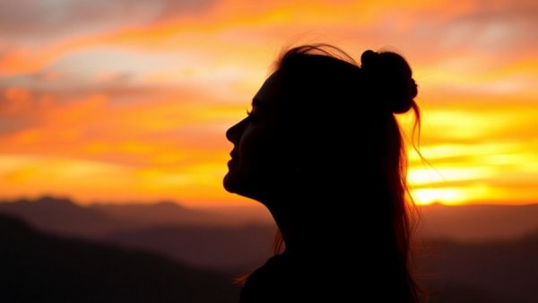 Silhouette of woman at sunset for calming affirmations.
