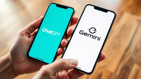 Smartphones showing ChatGPT and Gemini logos, parenting advice from AI