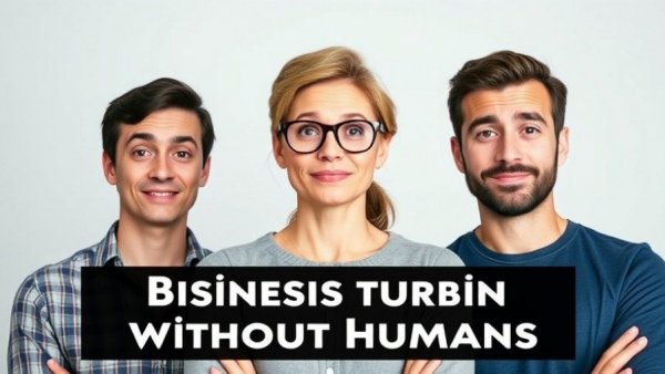 AI managing business concept featuring people and text.