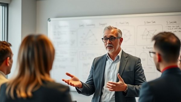 2026 business presentation with speaker in a modern office.
