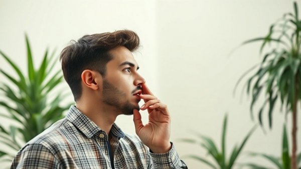Modern man whispering about Google Gemini customization, vibrant colors.