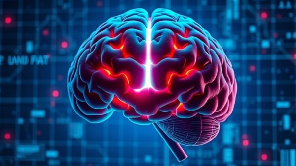 Futuristic brain illustration with glowing center, related to weight loss in midlife.