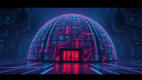 Futuristic billion-dollar data centers concept with glowing circuits.