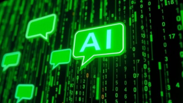 Futuristic AI concept with glowing code, representing sustainable AI success.