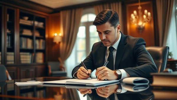 Professional lawyer writing notes for injury cases consultation.