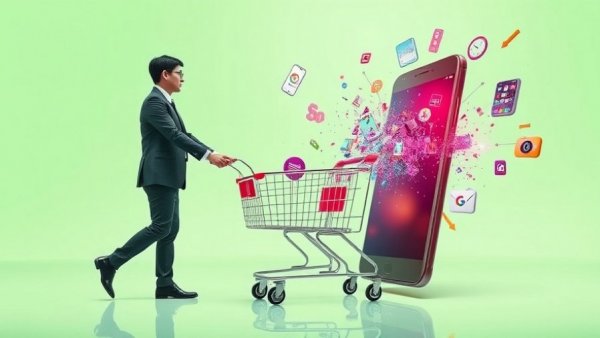 AI-native commerce concept featuring a businessperson with a smartphone.