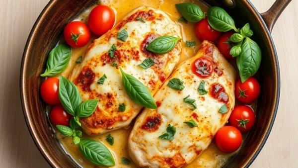 Top Reader Recipes 2025: baked chicken with cheese and tomatoes.