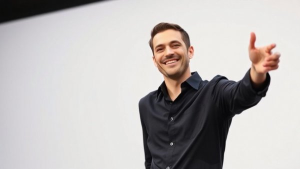 Speaker on stage pointing and smiling about Meta Acquisition of Manus AI.