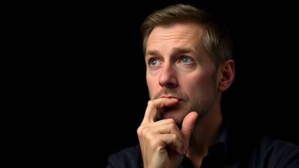 Thoughtful expression on man's face contemplating Claude Code.