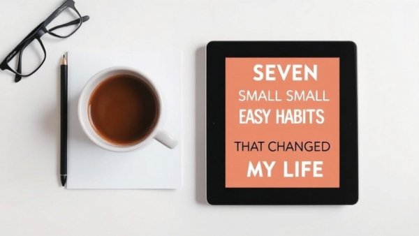 E-book cover with coffee and glasses beside notepad.