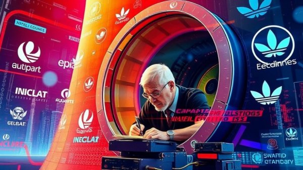 Surreal depiction of AI in nuclear energy with corporate influence.