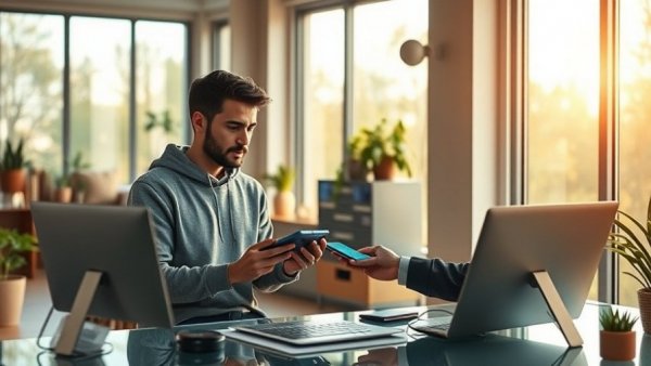 2026 AI Predictions: Futuristic home office with AI interactions.