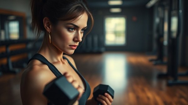 Woman lifting dumbbells in gym, highlighting 2026 strength training resolutions.