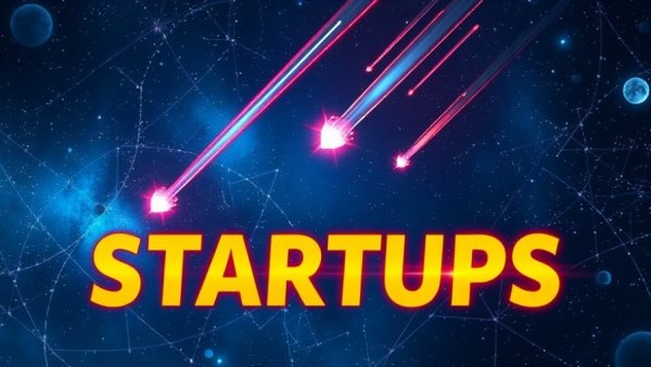 Dynamic cosmic scene with 'STARTUPS' text, symbolizing top government legal startups