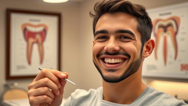 Smiling young man in dental office promoting breathing benefits.