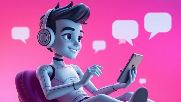 Futuristic cartoon humanoid in AI Erotic Chatbots Market Growth scene.