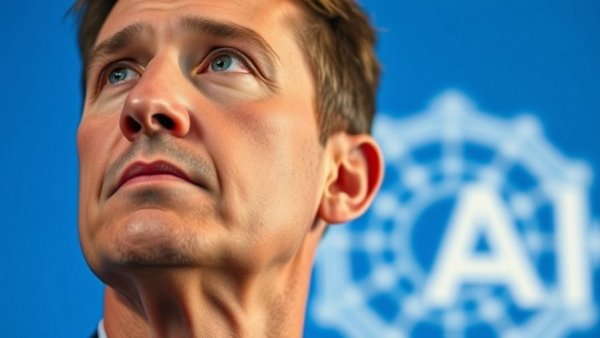 Thoughtful man beside OpenAI logo symbolizing decline challenges.