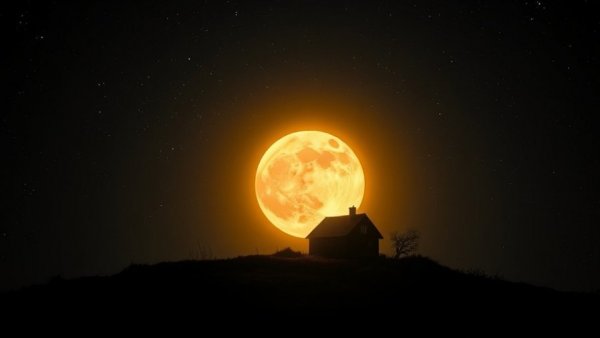 Full moon illuminating house on a hill, Poetry Enhances Emotional Well-Being.