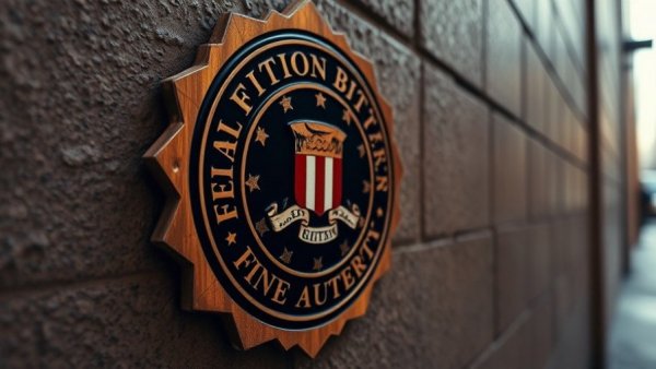 Authoritative FBI seal close-up, symbolizing cybersecurity efforts.