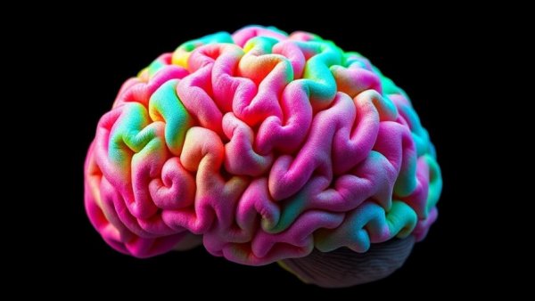 Colorful brain organoid with vibrant hues showcasing research ethics.