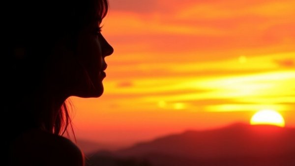 Silhouette of a woman at sunset, wake-up calls in life theme.